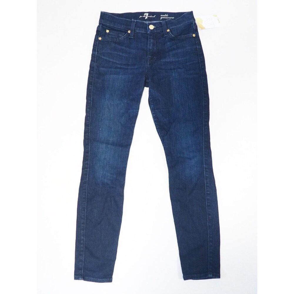7 For All Mankind Blue Dark Wash Denim Ankle Gwenevere Skinny Jeans, Size 25